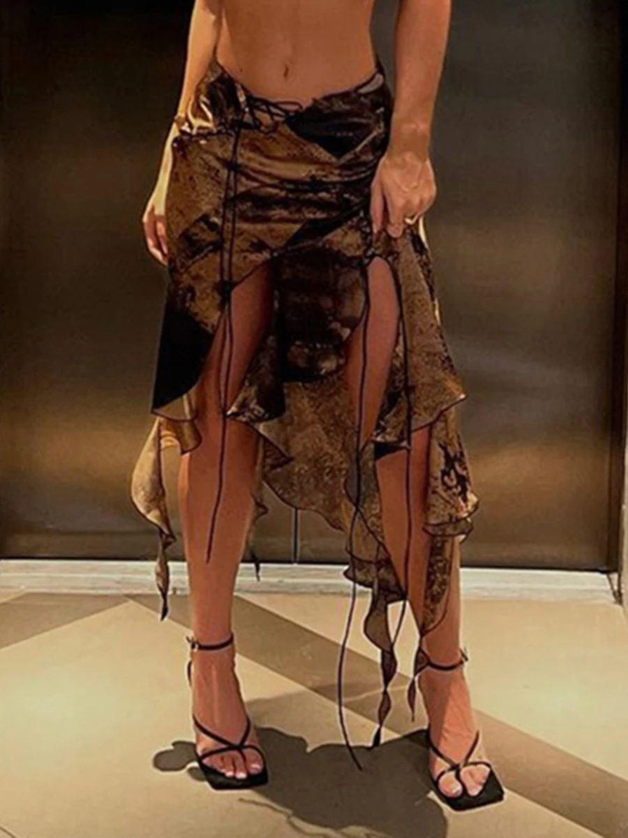Women Midi Length Skirt Summer New Low Waist Split Tie Up Skirts Vintage Pattern Print Skirts Y2K Sexy Female Clothes Streetwear
Women Midi Length Skirt Summer New Low Waist Split Tie Up Skirts Vintage Pattern Print Skirts Y2K Sexy Female Clothes Streetwear