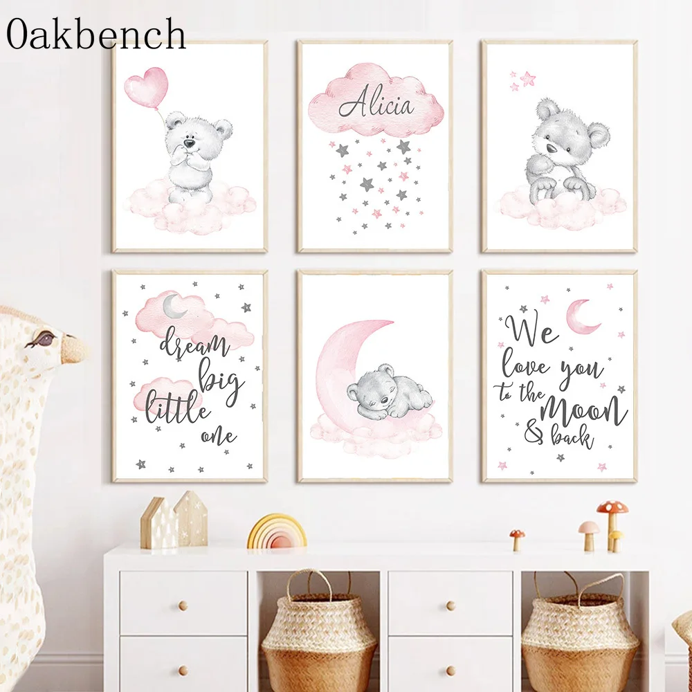 Name Custom Canvas Poster Clouds Moon Painting Poster Bear Print Pictures Balloon Bear Art Prints Nursery Poster Kdis Room Decor
Name Custom Canvas Poster Clouds Moon Painting Poster Bear Print Pictures Balloon Bear Art Prints Nursery Poster Kdis Room Decor