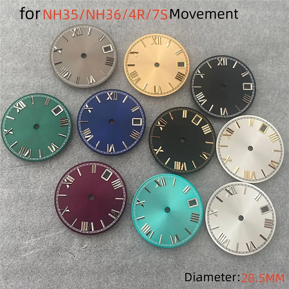 

NH35 Dial 28.5mm No Luminous Roman Numerals Scale Nail Dials Watch Dial Fits for NH35 NH36 4R 7S Movement