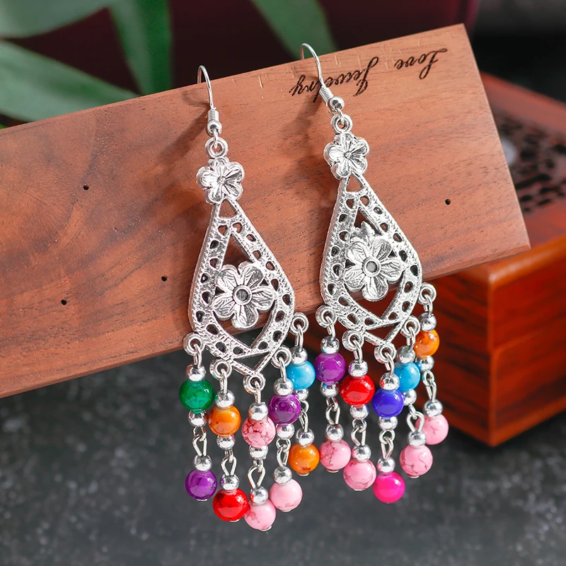 Tibet Silver Color Long Statement Hollow Flower Drop Earrings Natural Stone Beads Tassel Dangle Earrings for Women Gifts
Tibet Silver Color Long Statement Hollow Flower Drop Earrings Natural Stone Beads Tassel Dangle Earrings for Women Gifts