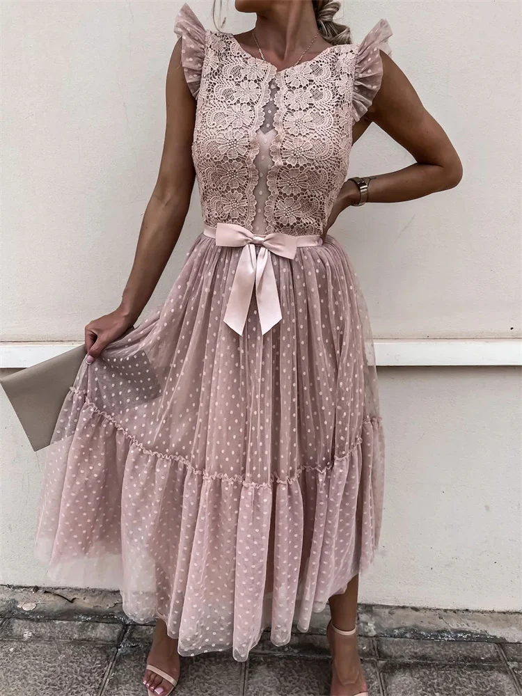 CHRONSTYLE Elegant Women Summer Long Dress Solid Bowknot Dot Lace Patchwork Mesh Sheer See Through High Waist Dress Vestido 2022
CHRONSTYLE Elegant Women Summer Long Dress Solid Bowknot Dot Lace Patchwork Mesh Sheer See Through High Waist Dress Vestido 2022