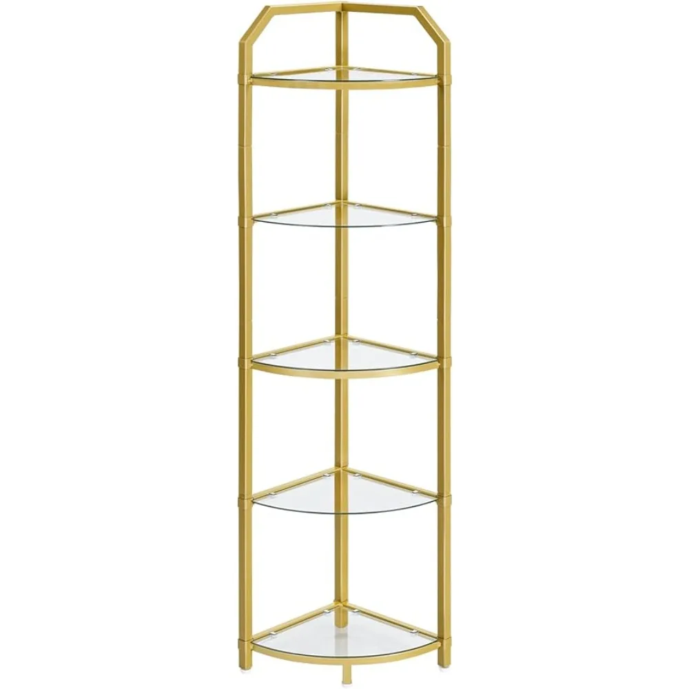 

HOOBRO 5-Tier Corner Shelf Stand, Tempered Glass Shelves, Corner Plant Stand, for Living Room, Bedroom, Study, Bathroom, Balcony