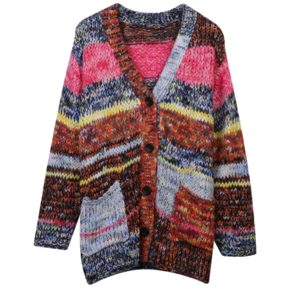 Vintage V Neck Women Button Contrast Color Knitted Cardigan 2022 Long Sleeve Sweater Autumn Winter Coat Loose Oversized Jumper
Vintage V Neck Women Button Contrast Color Knitted Cardigan 2022 Long Sleeve Sweater Autumn Winter Coat Loose Oversized Jumper