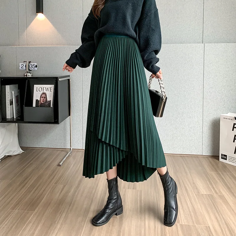 

2023 Casual Short Front Long Back Retro Irregular A-line Pleated Skirt for Women's Clothing Spring Autumn Ruffle Skirts AC380