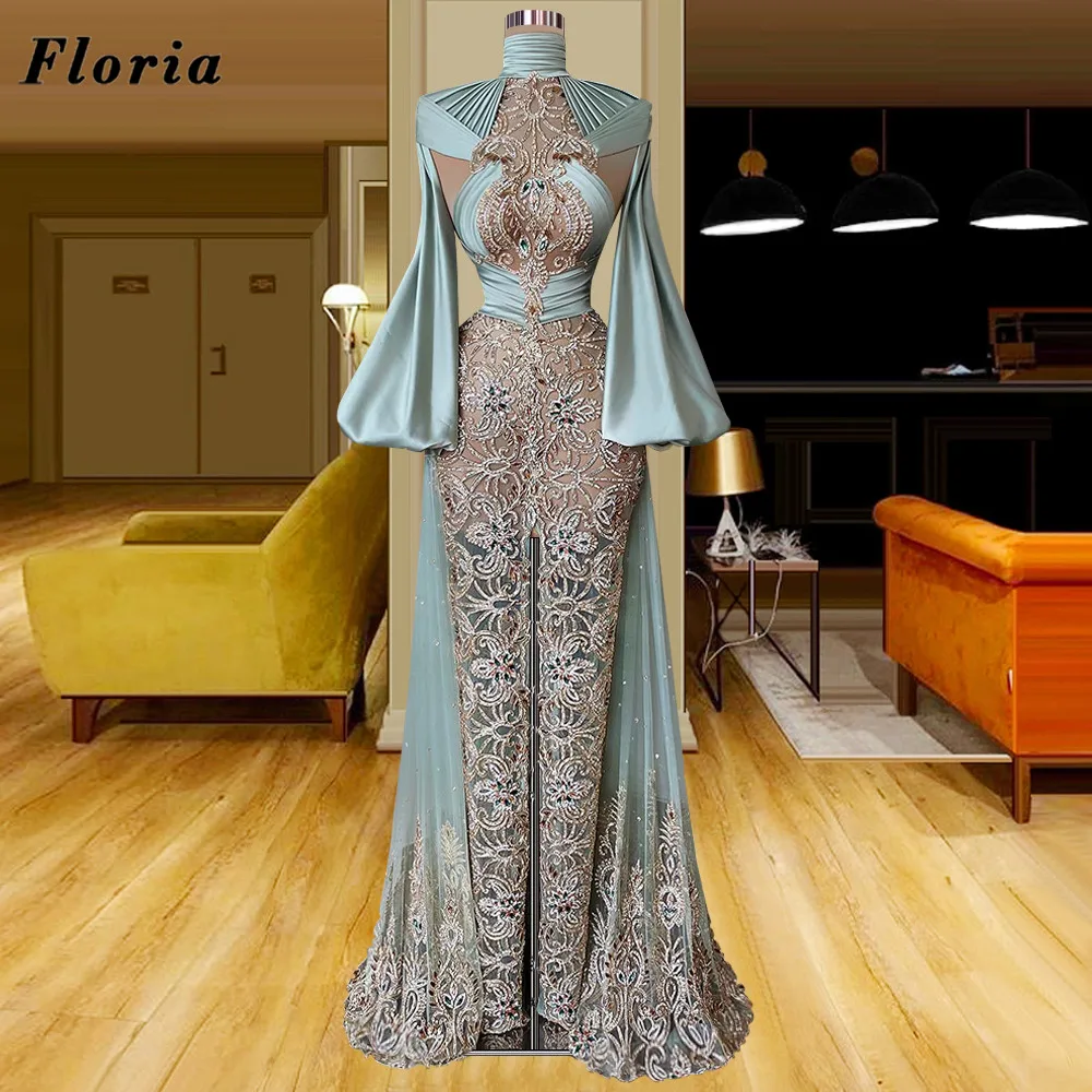 Floria High Neck Women Celebrity Dresses Custom Made Beading Illusion Evening Gowns Modest Dubai Long Sleeves Evening Dress 2022
Floria High Neck Women Celebrity Dresses Custom Made Beading Illusion Evening Gowns Modest Dubai Long Sleeves Evening Dress 2022