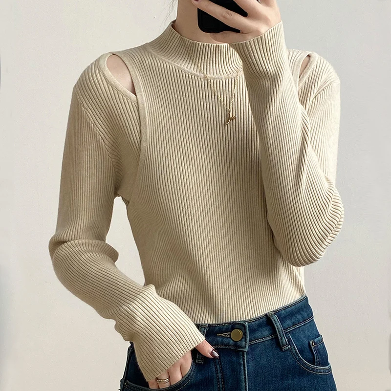 2022 Winter Women's Sweater Half High Neck Hollow Out Knitwear Long Sleeve Off Shoulder Top Undercoat
2022 Winter Women's Sweater Half High Neck Hollow Out Knitwear Long Sleeve Off Shoulder Top Undercoat