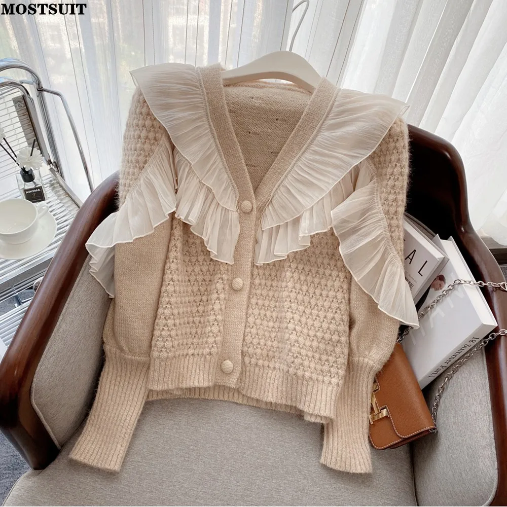 Женский однобортный Кардиган с оборками, вязаный кардиган из сетчатой пряжи с длинным рукавом и V-образным вырезом, элегантный стильный дже...
Женский однобортный Кардиган с оборками, вязаный кардиган из сетчатой пряжи с длинным рукавом и V-образным вырезом, элегантный стильный дже...