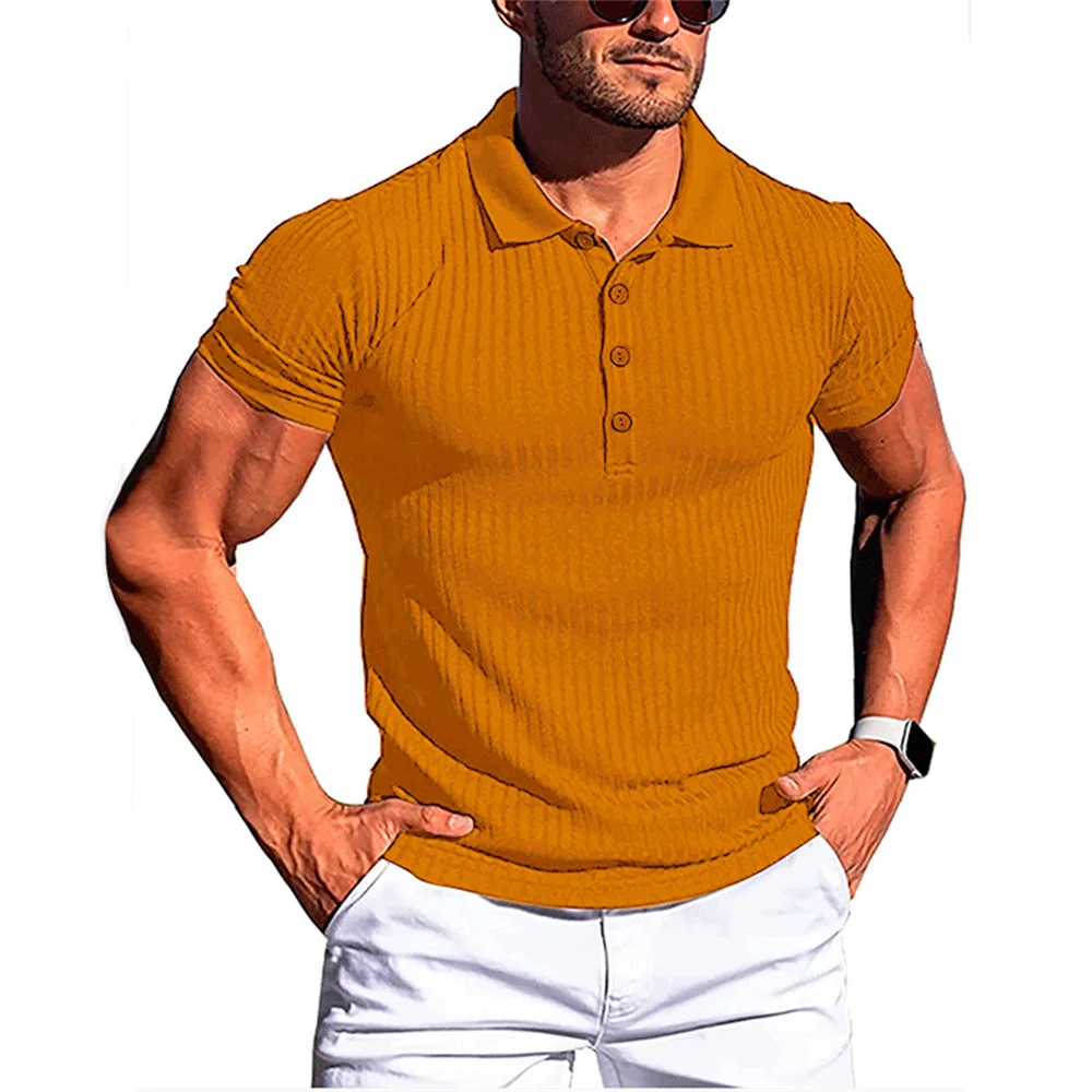 2023 Spring Summer New Solid Color Men's Sports Fitness Clothing High Elastic Vertical Version Short Sleeved POLO Slim T Shirt
2023 Spring Summer New Solid Color Men's Sports Fitness Clothing High Elastic Vertical Version Short Sleeved POLO Slim T Shirt