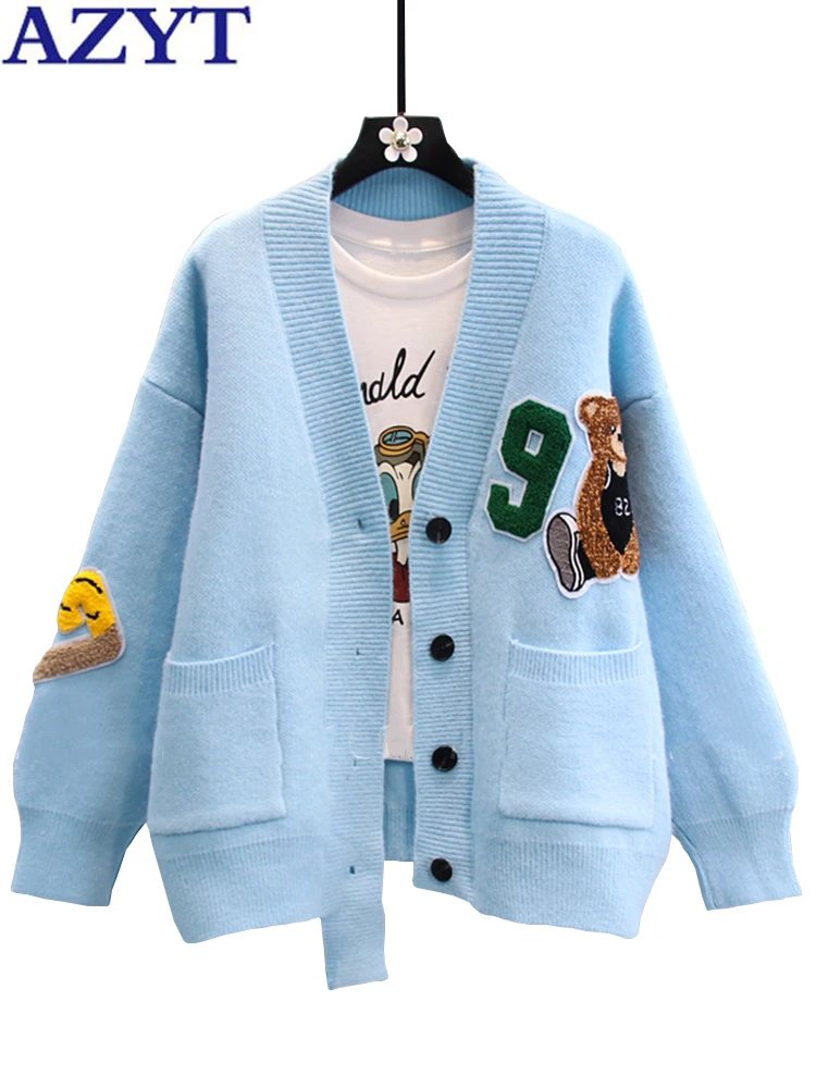 AZYT Autumn Winter Women Sweater Cardigan Cartoon Bear Flocking Knit Female Cardigan 2022 Loose V Neck Oversized Sweater Coat
AZYT Autumn Winter Women Sweater Cardigan Cartoon Bear Flocking Knit Female Cardigan 2022 Loose V Neck Oversized Sweater Coat