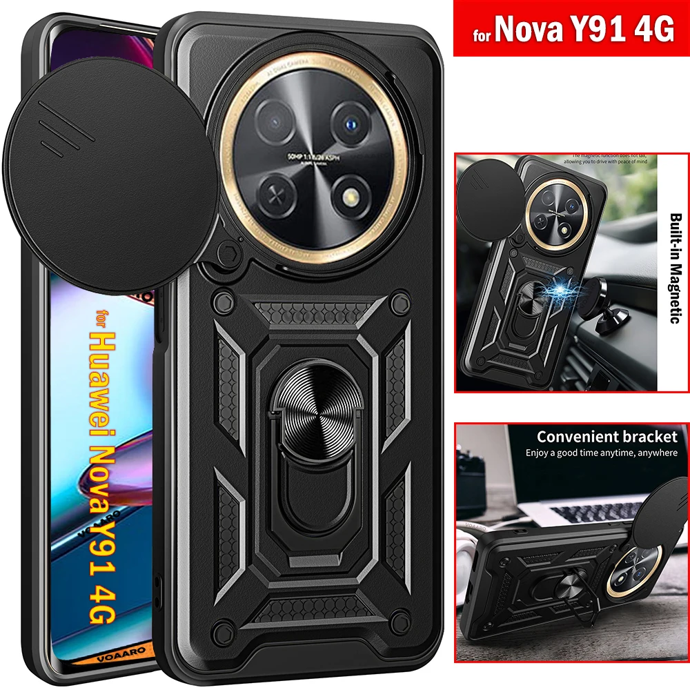 Противоударный чехол для Huawei Nova Y91 4G с магнитным кольцом подставкой и держателем