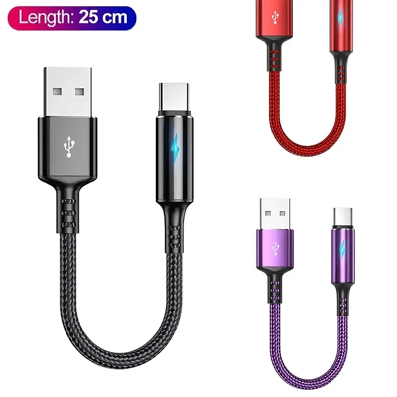 50pcs/lot 25cm Short 3A Fast Charger Data Cable USB to Type C Micro USB Cable with Indicator for Samsung Huawei Xiaomi Phones 
50pcs/lot 25cm Short 3A Fast Charger Data Cable USB to Type C Micro USB Cable with Indicator for Samsung Huawei Xiaomi Phones