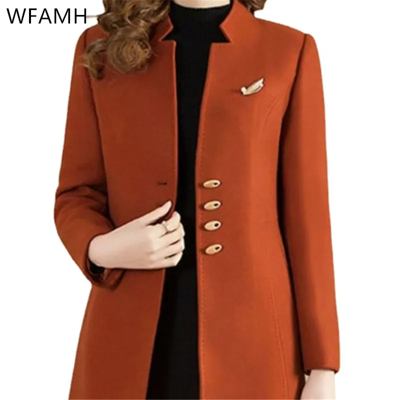 Женское шерстяное пальто, однобортное Свободное пальто средней длины из полиэстера с воротником-костюмом, Осень-зима 2021 
Женское шерстяное пальто, однобортное Свободное пальто средней длины из полиэстера с воротником-костюмом, Осень-зима 2021