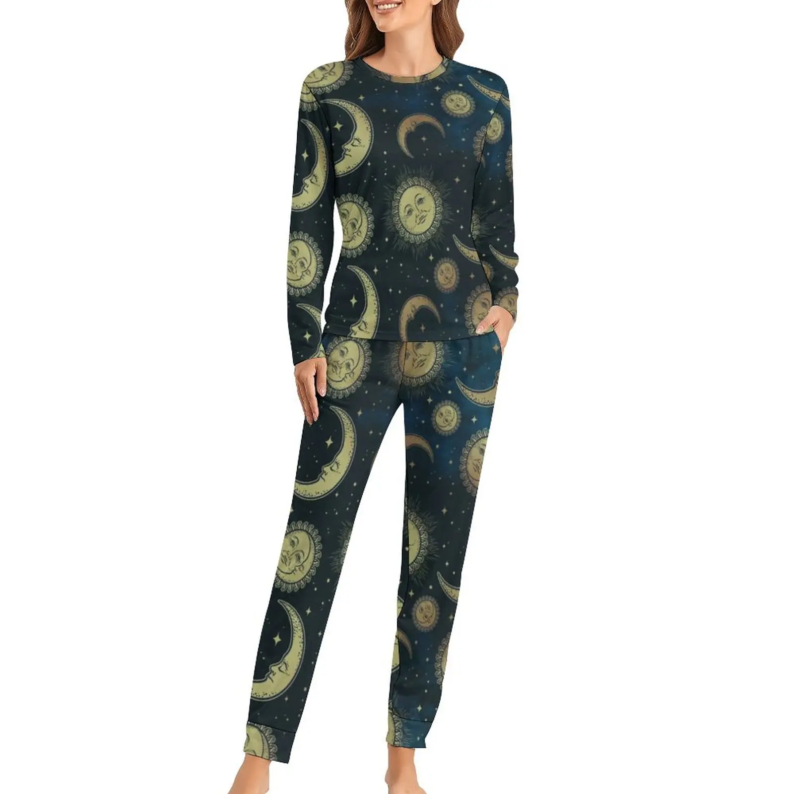 Женская винтажная Пижама с символом, звездочками и солнцем 
Женская винтажная Пижама с символом, звездочками и солнцем