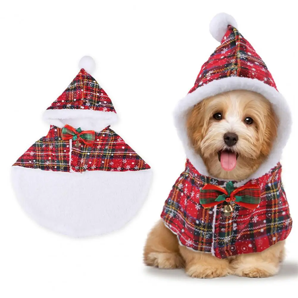 

Christmas Themed Pet Cloak Stylish Pet Christmas Cloak Plaid Snowflake Print Cape with Bow Tie Cozy Hooded Dress Up for Cats