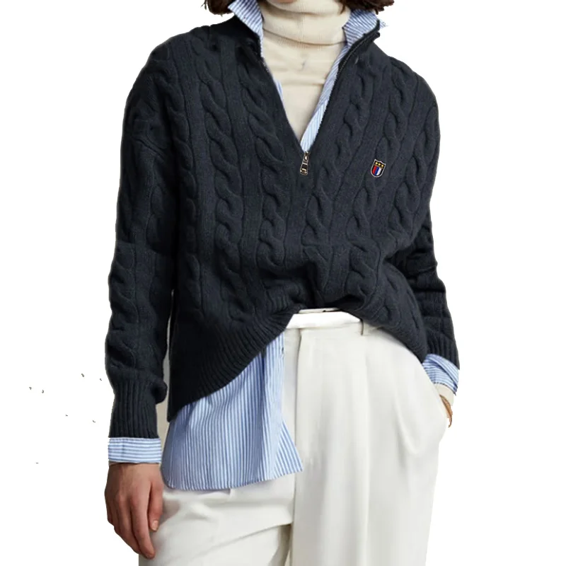 Women's Autumn Brand quality100% Cotton Round Neck Long Sleeve Pullover Knitted Thicken Twisted Casual High Neck Zipper Sweater
Women's Autumn Brand quality100% Cotton Round Neck Long Sleeve Pullover Knitted Thicken Twisted Casual High Neck Zipper Sweater