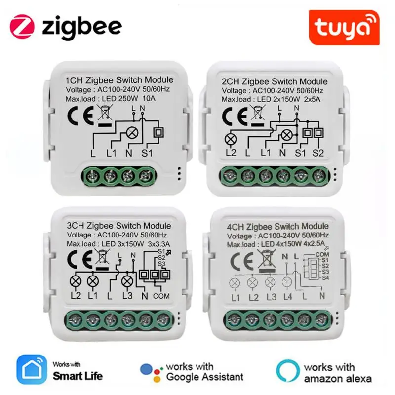 

Tuya Zigbee 3.0 Switch Module 10A Smart Home Diy Breaker 1 2 3 4 Gang 2 Way Control Works With Alexa Google Home Yandex Alice