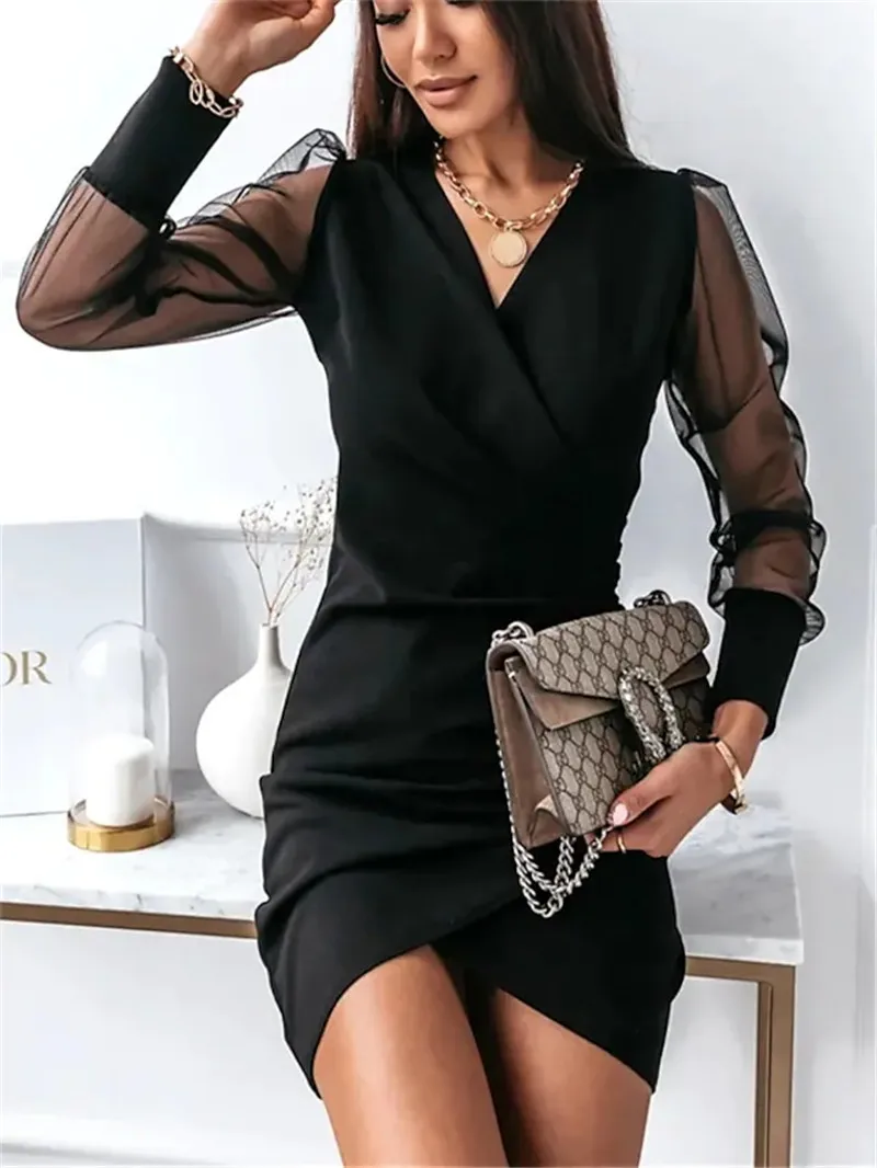 Sexy Solid Color Dresses For Women Deep V-Neck Mini Bodycon Dress Sexy Mesh Long Sleeve Party Dress
Sexy Solid Color Dresses For Women Deep V-Neck Mini Bodycon Dress Sexy Mesh Long Sleeve Party Dress