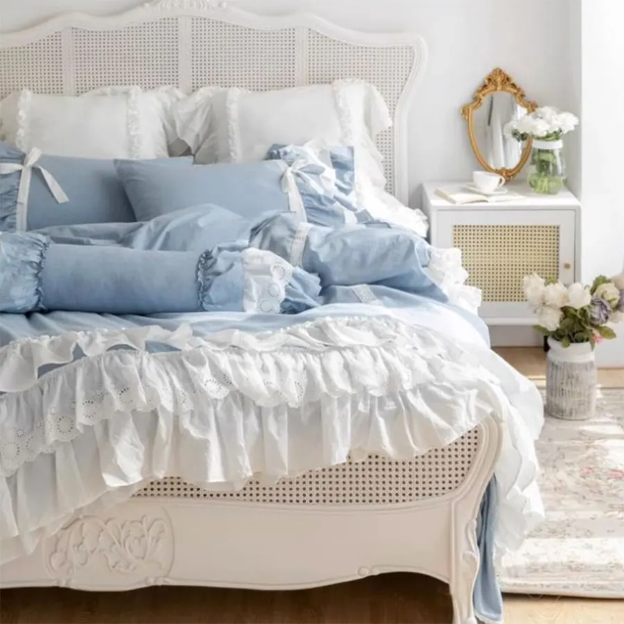 Romantic fairyfair pure pink blue lace bedding set,full queen king solid cotton home textile bedspread pillow case quilt cover 
Romantic fairyfair pure pink blue lace bedding set,full queen king solid cotton home textile bedspread pillow case quilt cover