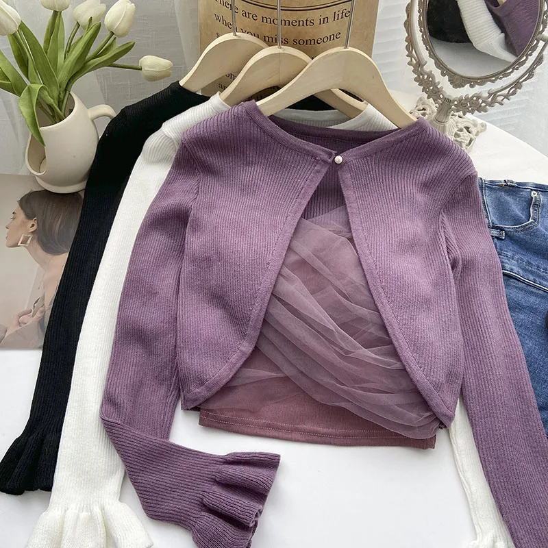 Knitted Sweater Korean Style Women Sweaters One Button Cardigan + Mesh Bra Tank Female Casual Ladies Slim Clothes Dropshipping
Knitted Sweater Korean Style Women Sweaters One Button Cardigan + Mesh Bra Tank Female Casual Ladies Slim Clothes Dropshipping