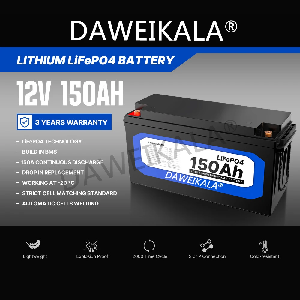 12V 150Ah LiFePO4 Battery Lithium Iron Phosphate Battery Built-in BMS for Solar Power System RV House Trolling Motor Tax Free
12V 150Ah LiFePO4 Battery Lithium Iron Phosphate Battery Built-in BMS for Solar Power System RV House Trolling Motor Tax Free