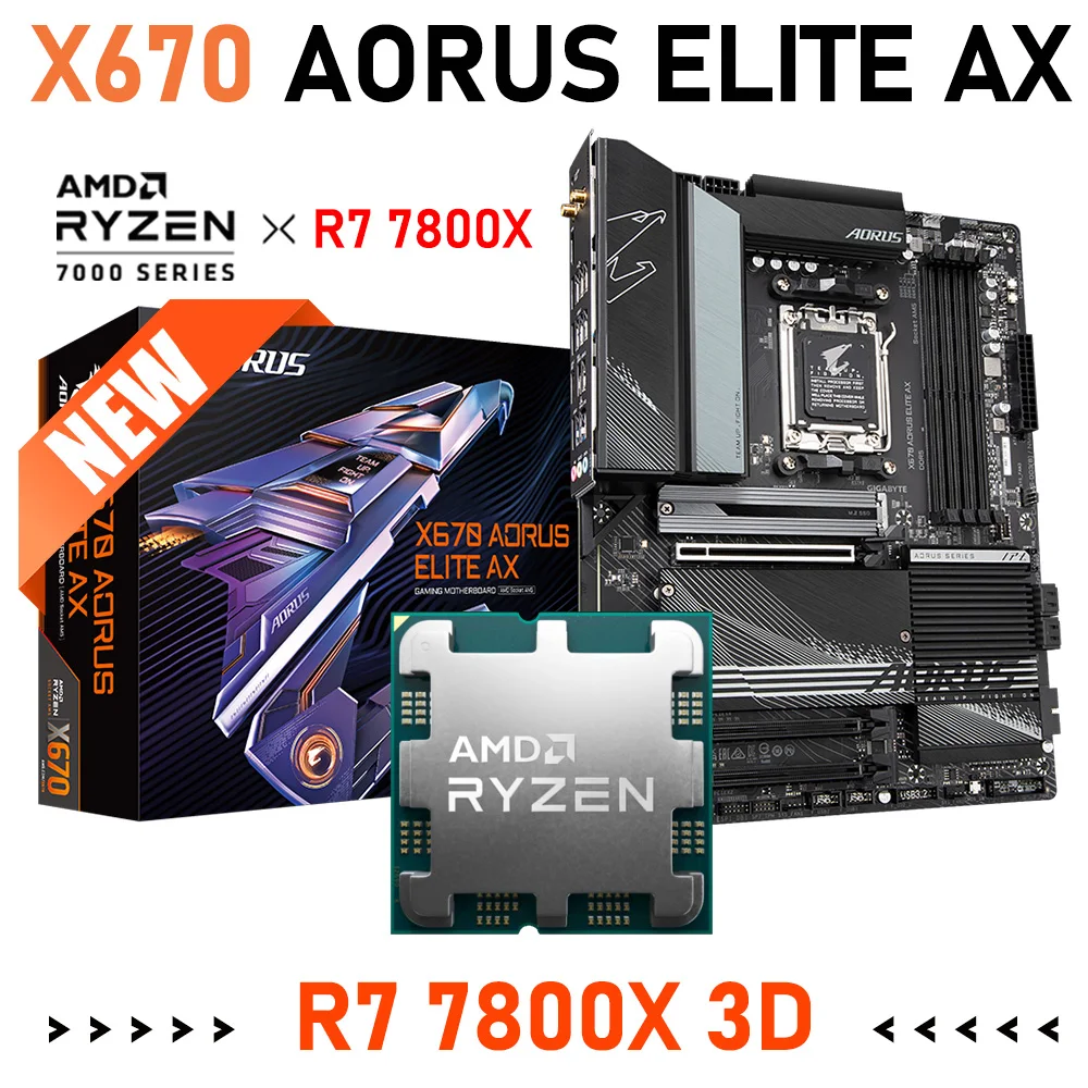 

AM5 Gigabyte X670 AORUS ELITE AX Motherboard Combo R7 7800X 3D AM5 Processor Kit AMD X670 Mainboard Ryzen 7000 Series 7800X CPU
