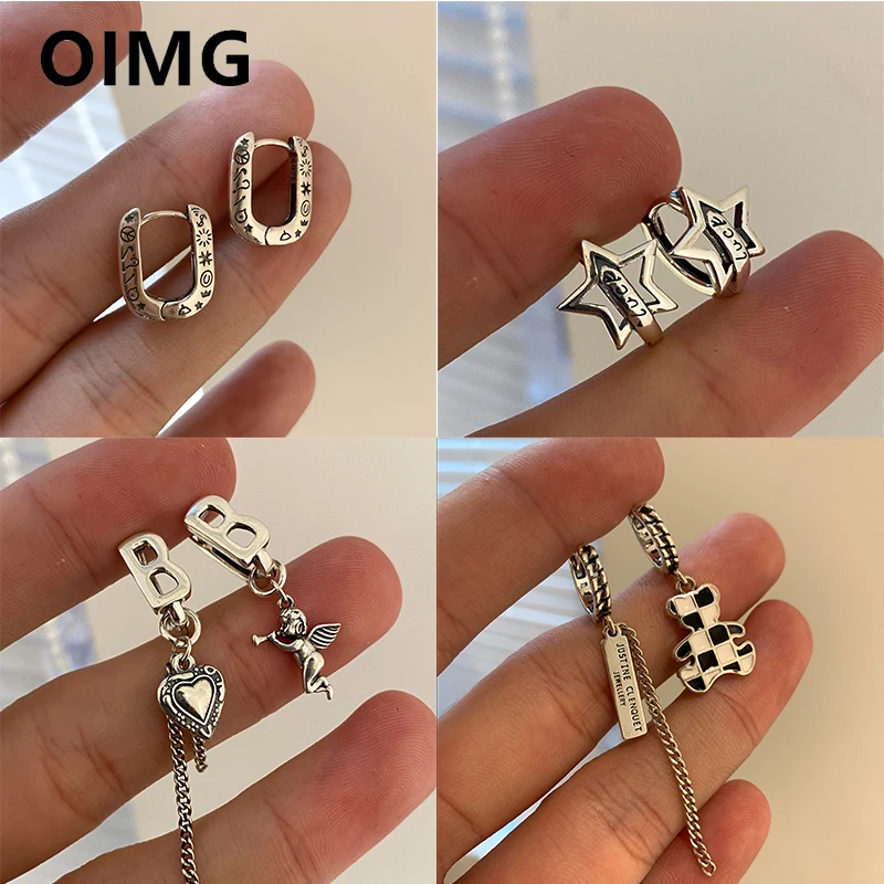 OIMG Thai Silver Color Oval Geometric Graffiti Hoop Earrings for Women Light Luxury Vintage Party Punk Jewelry Wholesale Gift
OIMG Thai Silver Color Oval Geometric Graffiti Hoop Earrings for Women Light Luxury Vintage Party Punk Jewelry Wholesale Gift