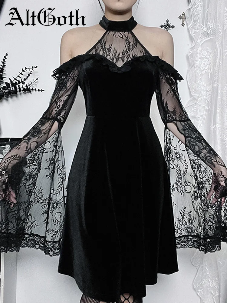 AltGoth Fairycore Grunge Vintage Velvet Dress Women Goth Harajuku Streetwear Lace Patchwork Flare Sleeve High Waist Party Dress
AltGoth Fairycore Grunge Vintage Velvet Dress Women Goth Harajuku Streetwear Lace Patchwork Flare Sleeve High Waist Party Dress