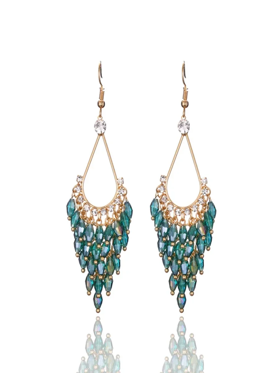 High-Grade Earrings Crystal Long Tassel Earrings Peacock Feather Exaggerated Ethnic Earrings 
High-Grade Earrings Crystal Long Tassel Earrings Peacock Feather Exaggerated Ethnic Earrings