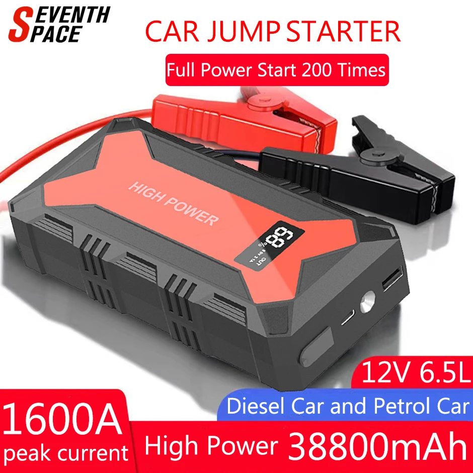 38800mAh Car Battery Jump Starter Portable Power Bank 1600A USB Fast Charger LED Flashlight Emergency Booster Car Accessories
38800mAh Car Battery Jump Starter Portable Power Bank 1600A USB Fast Charger LED Flashlight Emergency Booster Car Accessories