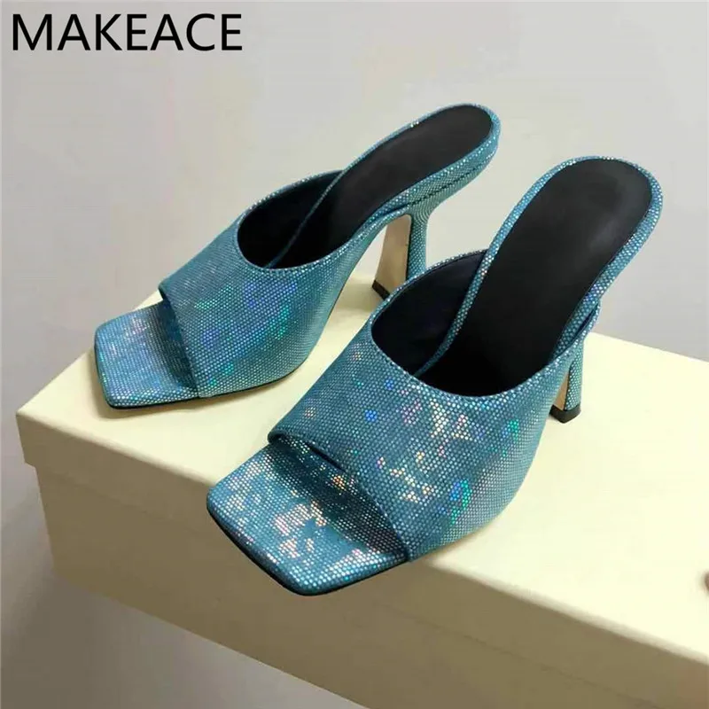 Summer New Fashion Square Open Toe Stiletto High-heeled Woman Slippers Glisten Crystal Sequins Ladies High-heeled Slippers 2022
Summer New Fashion Square Open Toe Stiletto High-heeled Woman Slippers Glisten Crystal Sequins Ladies High-heeled Slippers 2022