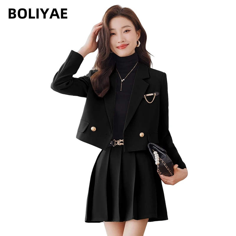 Boliyae Casual Fashion short Skirt Suits Women Elegant Long Sleeve double breasted Blazer and Skirt Office Jacket Coat Skirt Set
Boliyae Casual Fashion short Skirt Suits Women Elegant Long Sleeve double breasted Blazer and Skirt Office Jacket Coat Skirt Set