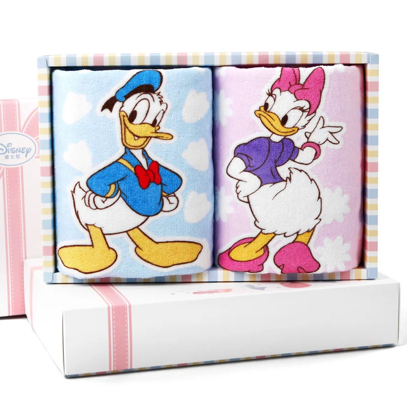 

2Pcs Disney Mickey Mouse Cotton Towel Cartoon Mickey Minnie Towel Gift Box Cotton Daisy Donald Duck Boys Girls Baby Soft Towels