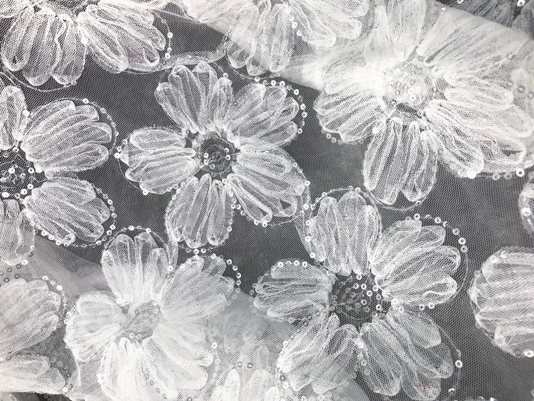 3D texture big flower sequin embroidery fabric wedding dress garment shiny light perspective designer fabric
3D texture big flower sequin embroidery fabric wedding dress garment shiny light perspective designer fabric