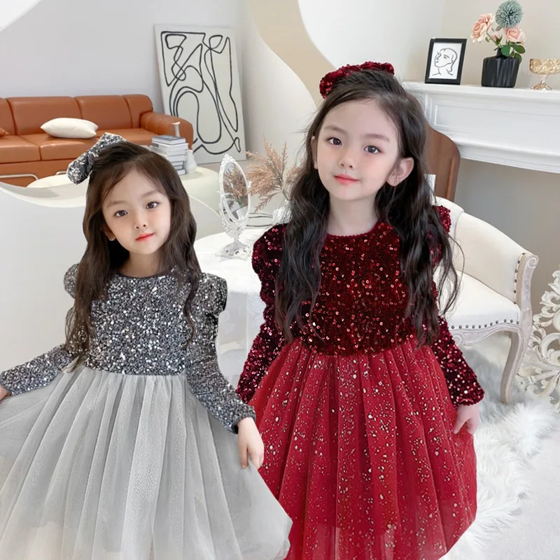 

2-8 Year Girls Princess Dress Sequin Lace Tulle Wedding Party Tutu Fluffy Gown for Children Kids Evening Formal Pageant Vestidos