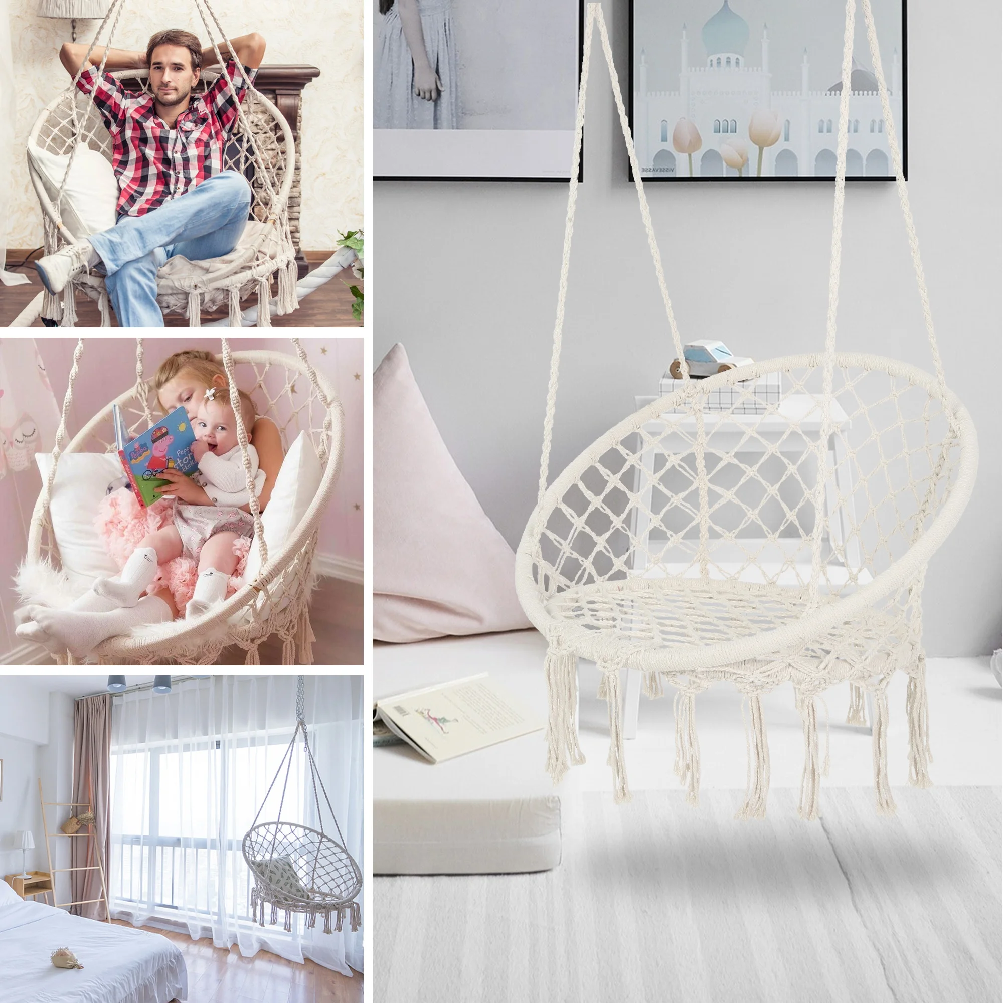 Hammock Chair Macrame Swing Max 330 Lbs Hanging Cotton Rope Hammock Swing Chair for Indoor and Outdoor
Hammock Chair Macrame Swing Max 330 Lbs Hanging Cotton Rope Hammock Swing Chair for Indoor and Outdoor