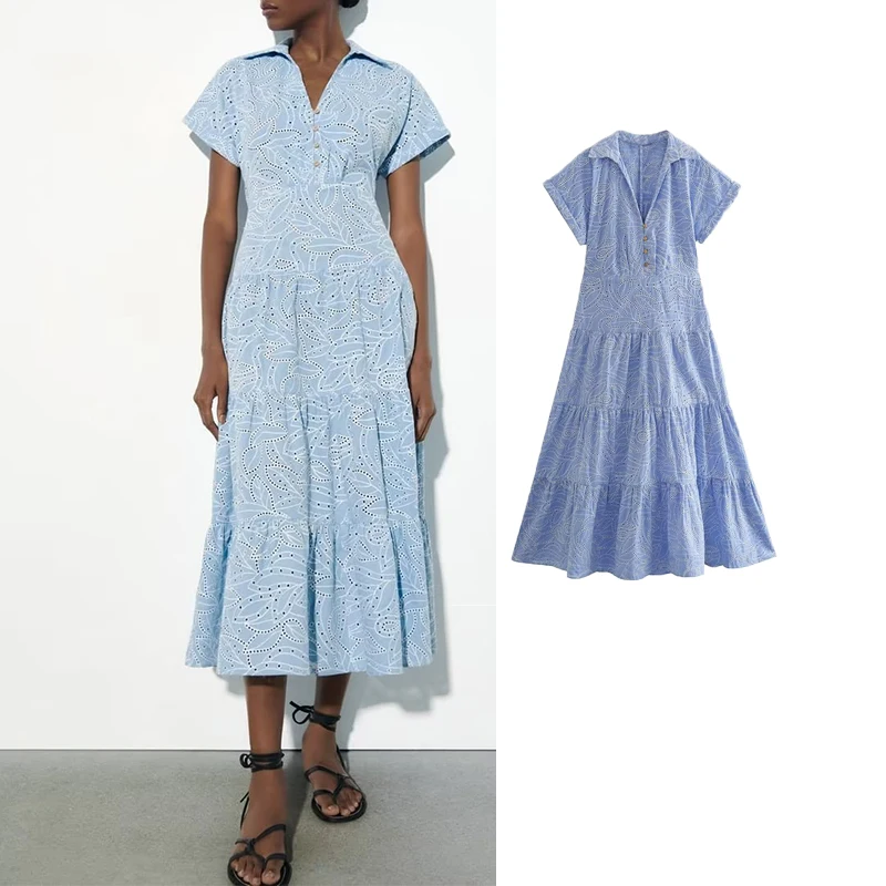 TRAF Embroidery Dress Woman Midi Dresses 2023 Vintage Short Sleeve Lapel Dress Elegant Female Summer LongDresses
TRAF Embroidery Dress Woman Midi Dresses 2023 Vintage Short Sleeve Lapel Dress Elegant Female Summer LongDresses