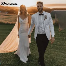 DREAM Elegant Crepe Cowl Neck Mermaid Wedding Gown For Brides Simple Backless Draped Satin Spaghetti Straps Bridal Dress 2023
