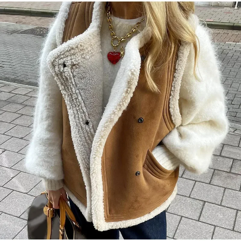 2023 Brown Patchwork Pocket Fur Teddy Coats Autumn Sleeveless Thicken Covered Button Cardigan Vest Female Loose Street Waistcoat
2023 Brown Patchwork Pocket Fur Teddy Coats Autumn Sleeveless Thicken Covered Button Cardigan Vest Female Loose Street Waistcoat