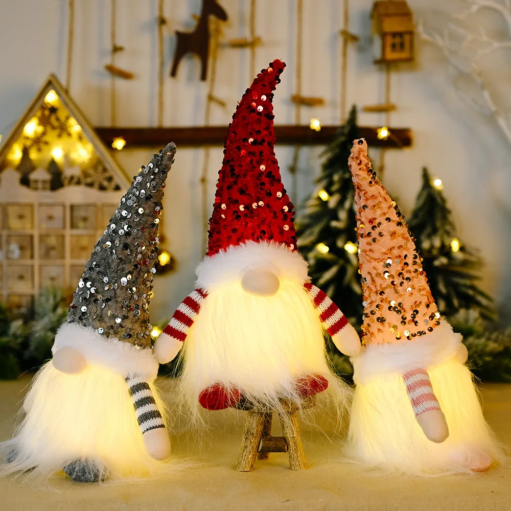 

E2 3Pcs 2024 New Christmas Doll Elf Gnome Led Light Christmas Decorations Home Navidad Decor New Year Children Gift Night Light