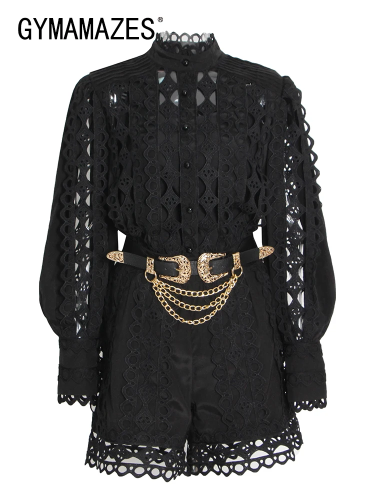 GYMAMAZES Vintage Cut Out Two Piece Set For Women Stand Collar Long Sleeve Tops High Waist Shorts Solid Suit Female 2022 Clothes
GYMAMAZES Vintage Cut Out Two Piece Set For Women Stand Collar Long Sleeve Tops High Waist Shorts Solid Suit Female 2022 Clothes