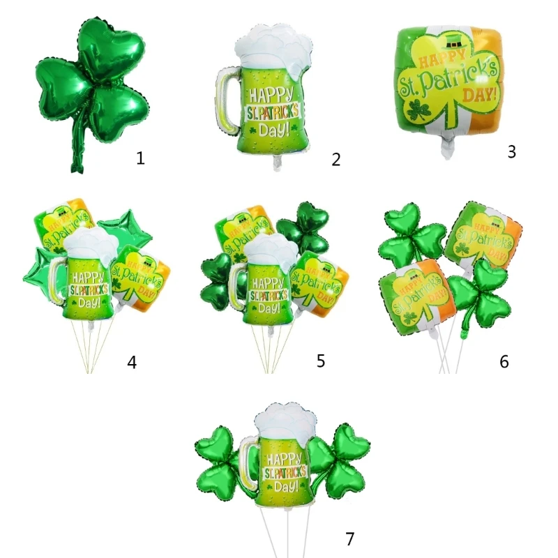 

HXBA St Patricks Day Balloons Lucky Irish Shamrock Balloons Clover-Foil Balloons Wine Cup Balloon Party Supplies for Festival