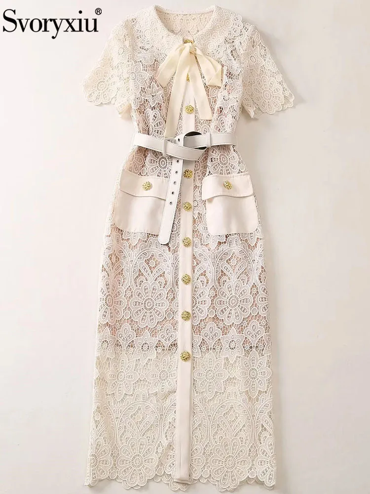 Svoryxiu Designer Summer Vintage Khaki Color Lace Hollow Out Pencil Midi Dress Women's Short Sleeve Pockets High Waist Dress
Svoryxiu Designer Summer Vintage Khaki Color Lace Hollow Out Pencil Midi Dress Women's Short Sleeve Pockets High Waist Dress