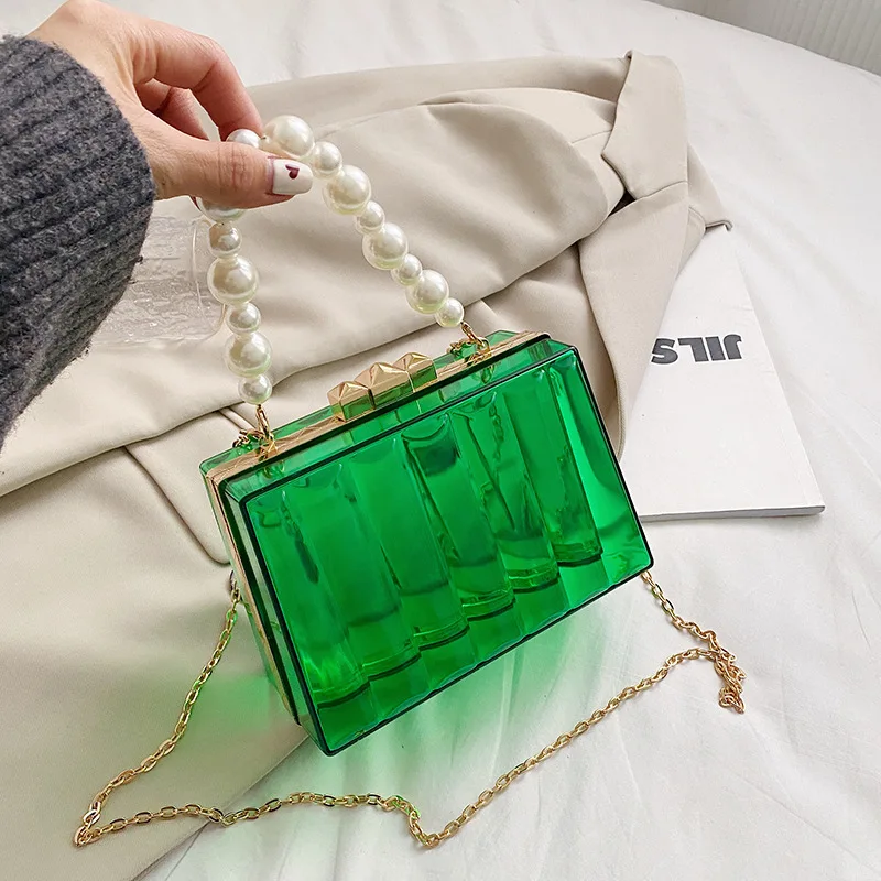 2022 Women Bag Acrylic Clear Clutch Transparent Crossbody Purse Shoulder Bag With Removable Pearl Chain Strap
2022 Women Bag Acrylic Clear Clutch Transparent Crossbody Purse Shoulder Bag With Removable Pearl Chain Strap