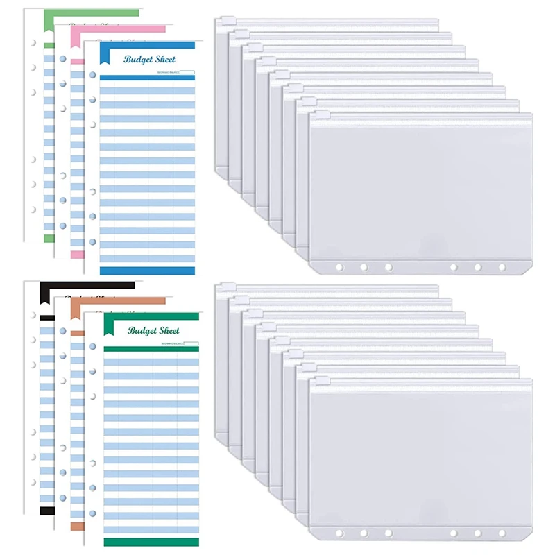 30Pcs Binder Pockets With 12Pcs Expense Budget Sheets,6 Holes A6 Binder Zipper Folder Pockets For 6-Ring Notebook Binder
30Pcs Binder Pockets With 12Pcs Expense Budget Sheets,6 Holes A6 Binder Zipper Folder Pockets For 6-Ring Notebook Binder