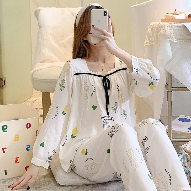 Viscose 2PCS Pajamas Suit Soft Women Sleep Set Long Sleeve Nightwear With Bow Sleepwear Casual Loungewear Print Flower Lingerie
Viscose 2PCS Pajamas Suit Soft Women Sleep Set Long Sleeve Nightwear With Bow Sleepwear Casual Loungewear Print Flower Lingerie