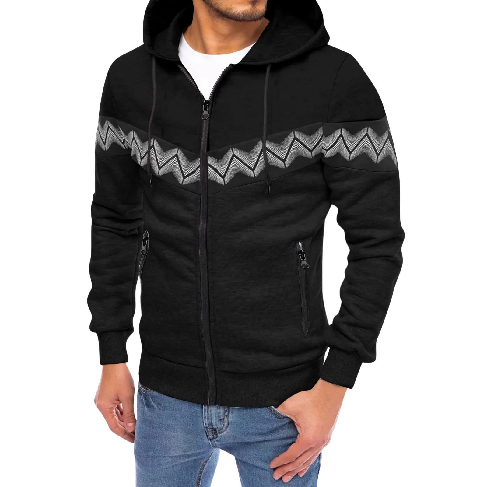 

Men'S Full Zip Up Fleece Hoodie Zippered Sweatshirt Warm Solid Polka Dot Hooded Sweater Plush Pullover Tops Loose Jacket Coat