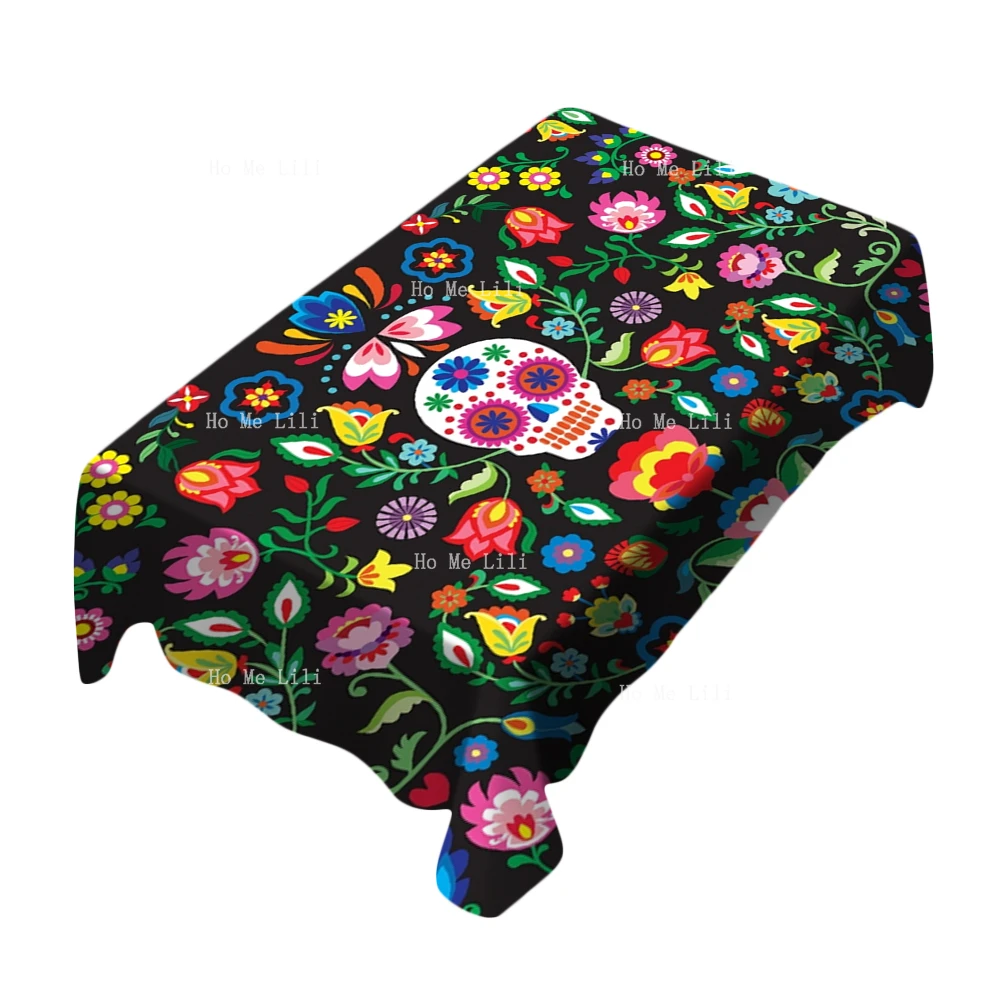 

Mexican Sugar Skull Art Day Of The Dead Floral Pattern Tablecloth Stain Resistant Washable By Ho Me Lili Holiday Gift