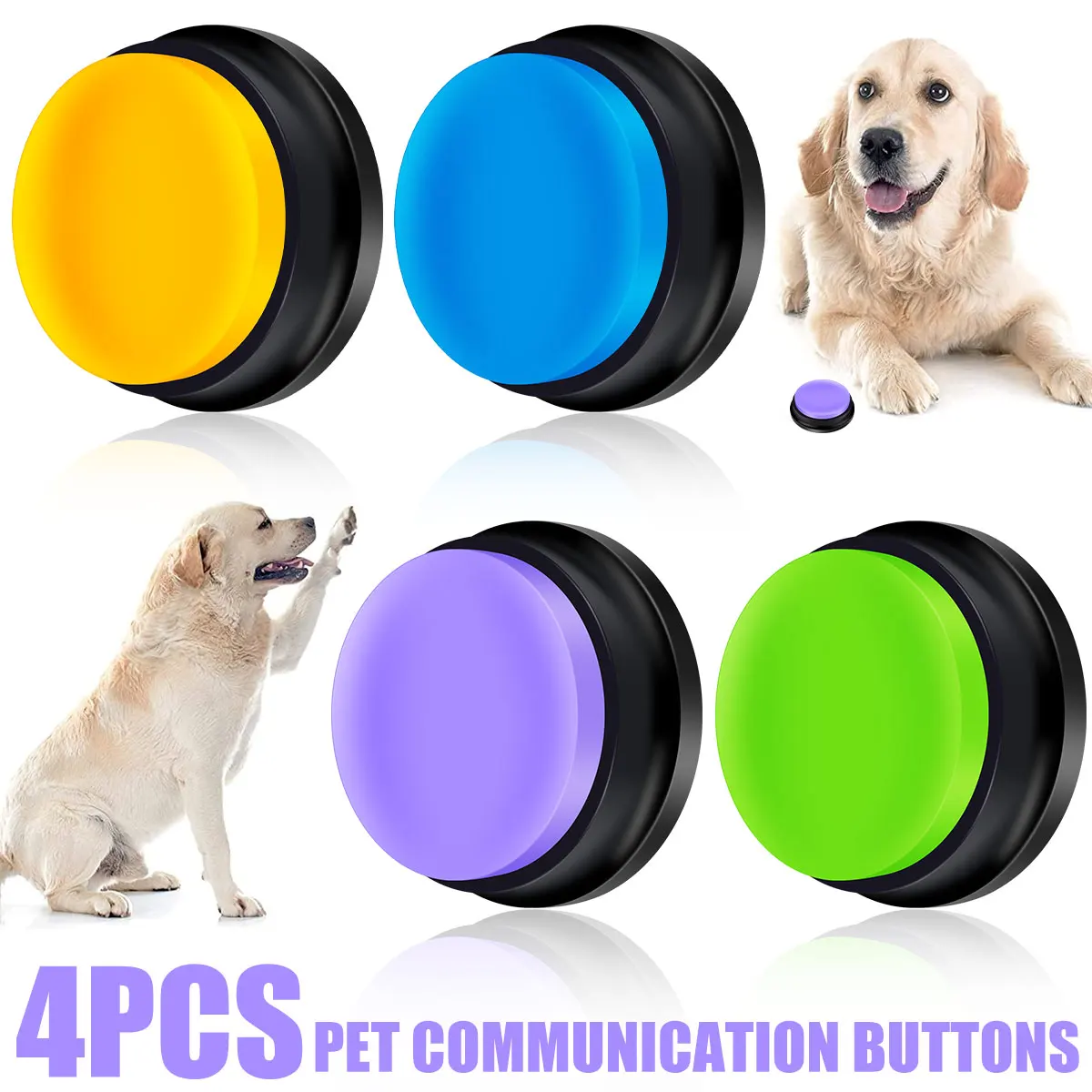 

NEW 4Pcs Dog Button Pet Communication Button Pet Training Buzzer Battery Operated Recordable Small Clear Talking Button Portable