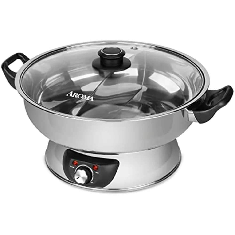 Dual-Sided Shabu Hot Pot, 5Qt, Stainless Steel Aroma Housewares 3 Uncooked/6 Cups Cooked Rice Cooker, Steamer, 2-6 cups, Black 
Dual-Sided Shabu Hot Pot, 5Qt, Stainless Steel Aroma Housewares 3 Uncooked/6 Cups Cooked Rice Cooker, Steamer, 2-6 cups, Black