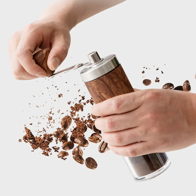 

1Pcs Coffee Bean Grinder Portable Wood Grain Stainless Steel Hand Crank Hand Coffee Grinder Kitchen Tool Grinder